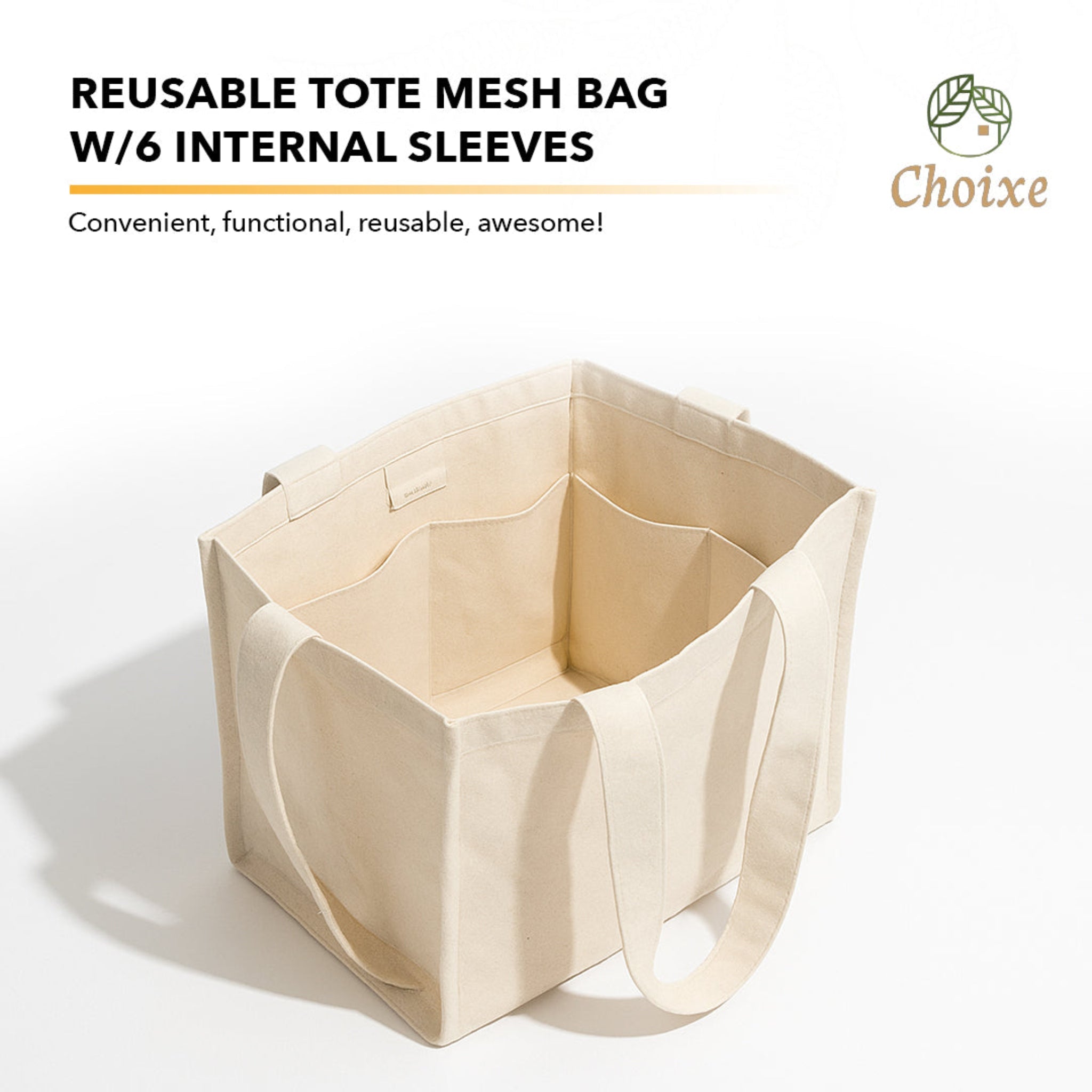 Reusable Tote Mesh Bag with 6 Internal Sleeves