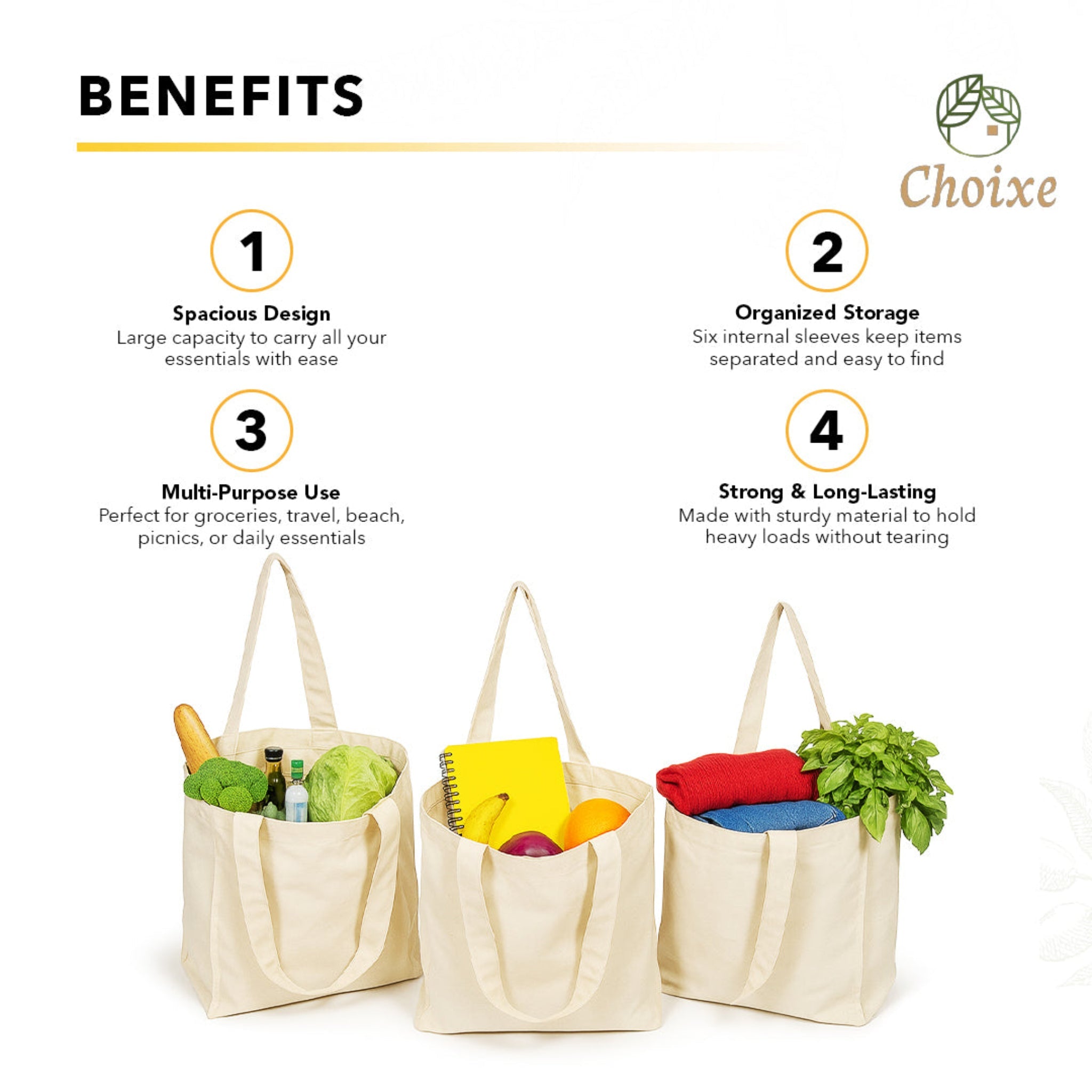 Reusable Tote Mesh Bag with 6 Internal Sleeves