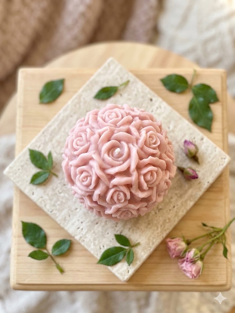 Rose Blossom Sculpture Candle (Ivory & Rose Pink)