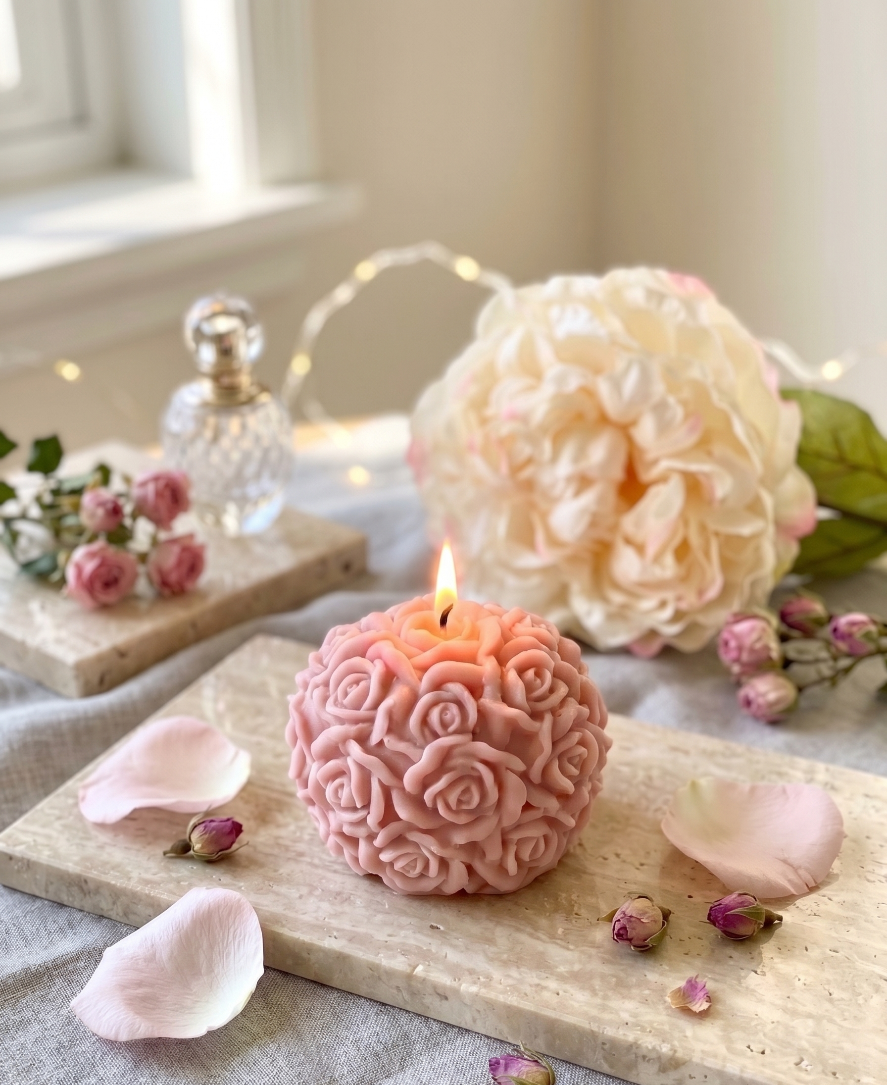 Rose Blossom Sculpture Candle (Ivory & Rose Pink)