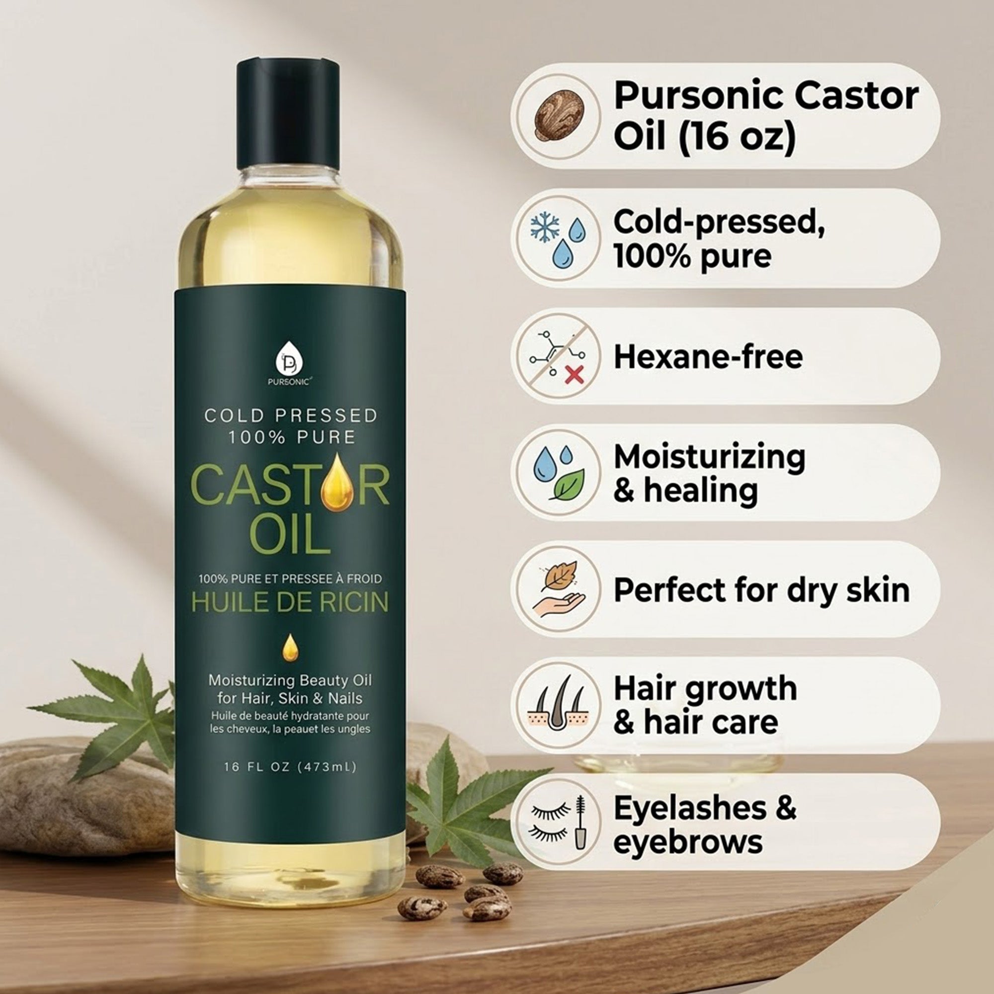 100% Pure Cold Pressed Castor Oil