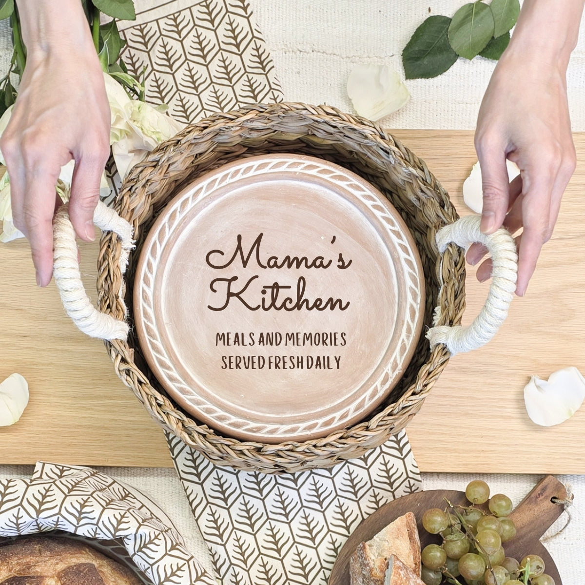Bread Warmer & Basket Gift Set with Tea Towel - Mom Round