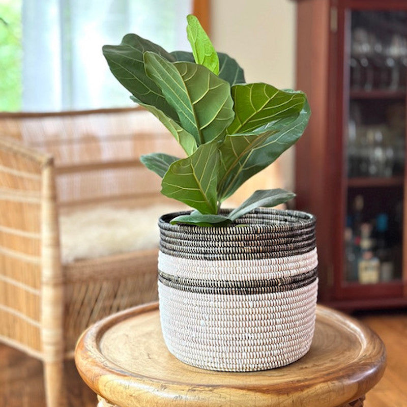 Black & White Stripe Basket - Medium