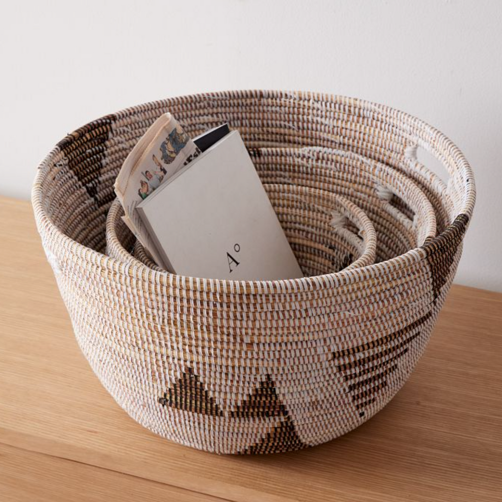 Oval Storage Basket Graphic Print Black & White (Set of 3)
