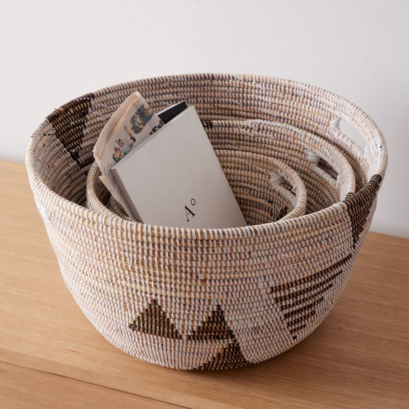 Oval Storage Basket Graphic Print Black & White (Set of 3)