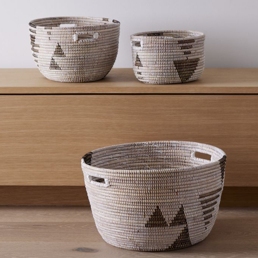 Oval Storage Basket Graphic Print Black & White (Set of 3)
