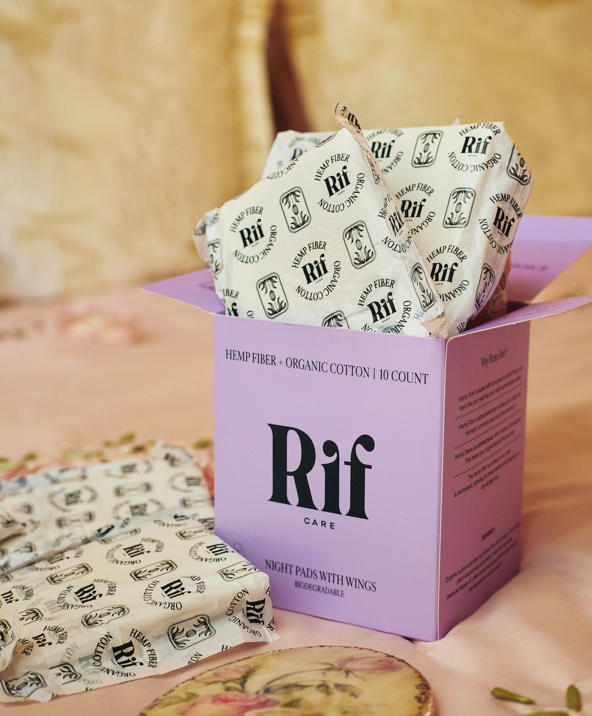 Organic Cotton & Hemp Fiber Menstrual Long / Night Pads with Wings - 25% More Absorbency