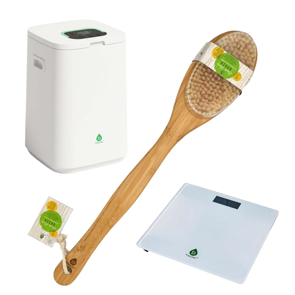 Bathroom Essential Set: Luxury Towel Warmer Bucket, Digital Scale & Bamboo Bath Body Brush