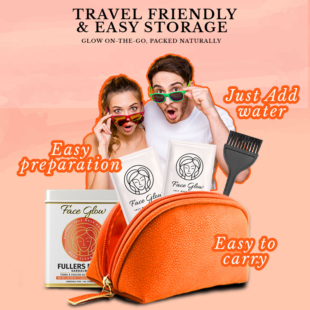 Face Glow Fuller’s Earth Sandalwood with Reusable Brush & Tray (12 Individual Sachets of Multani Mitti - 10gm each)