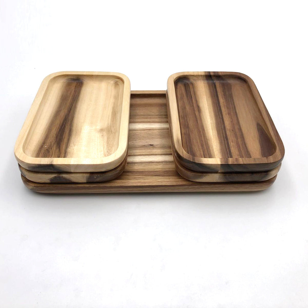 Zavis Green Acacia Wood Serving rectangle Stackable Tray / Dish