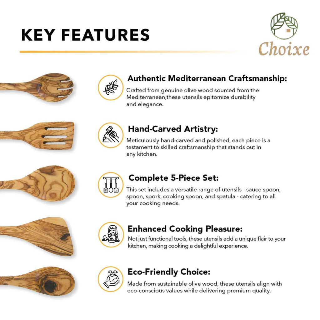 Olive Wood Kitchen Servers Set (5-Pcs)