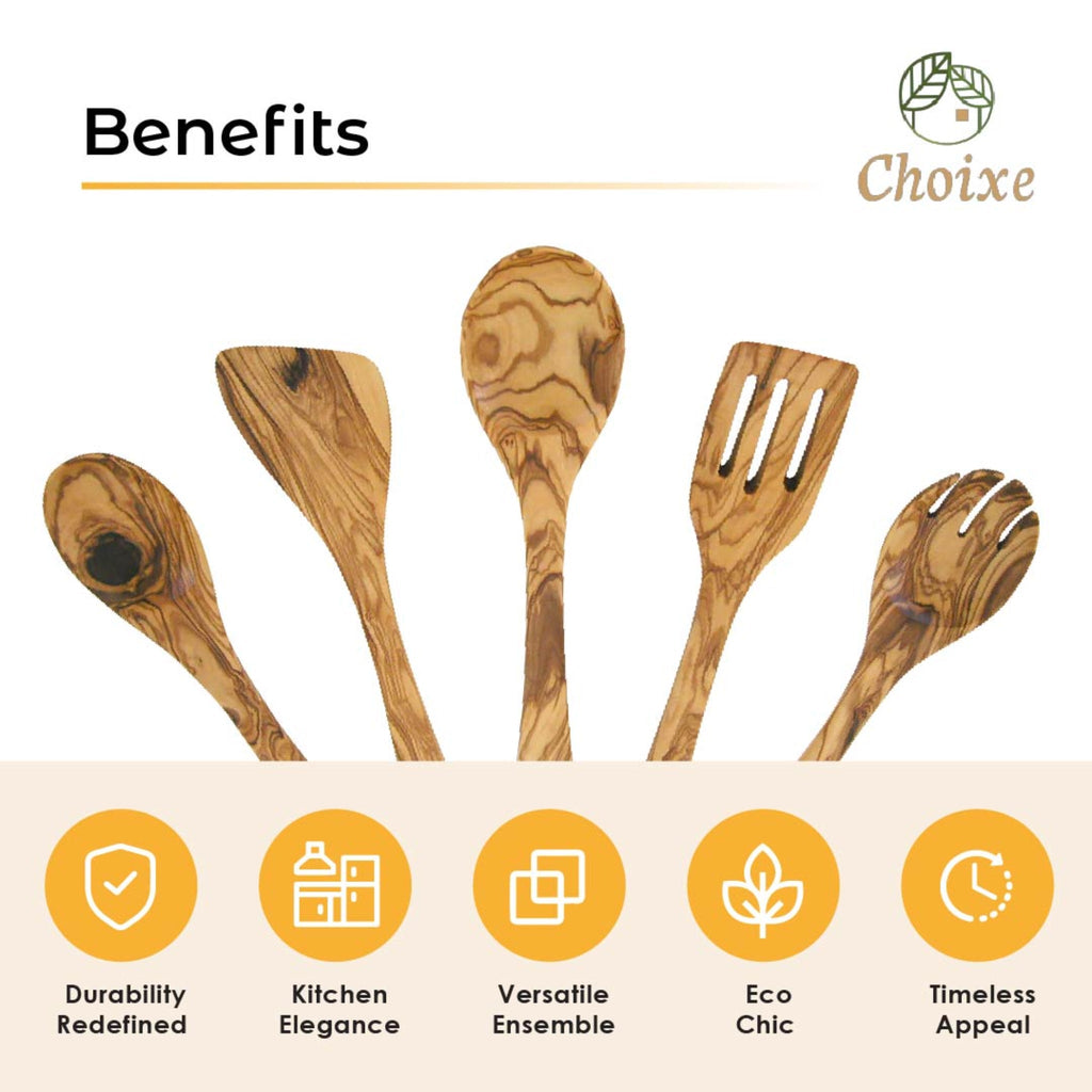 Olive Wood Kitchen Servers Set (5-Pcs)