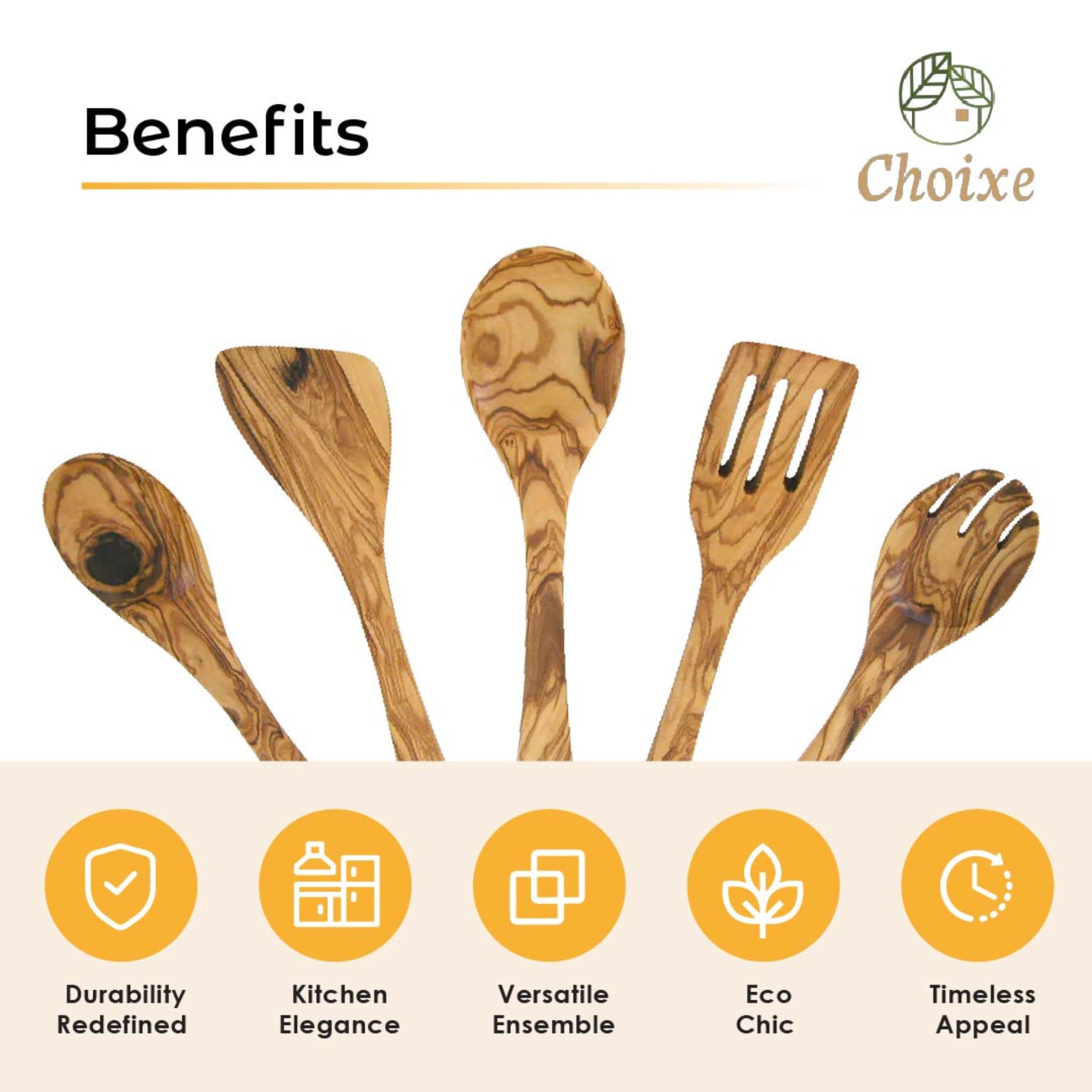 Olive Wood Kitchen Servers Set (5-Pcs)