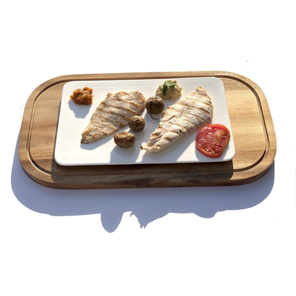 Acacia Wood and Fine Porcelain Large Serving Set