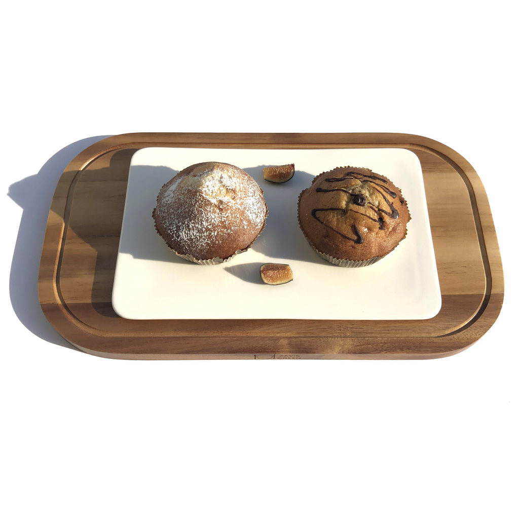 Acacia Wood and Fine Porcelain Large Serving Set