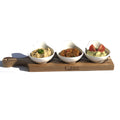 Acacia 3 Hole Flight Board with Fine Porcelain Round Appetizer Dish Set