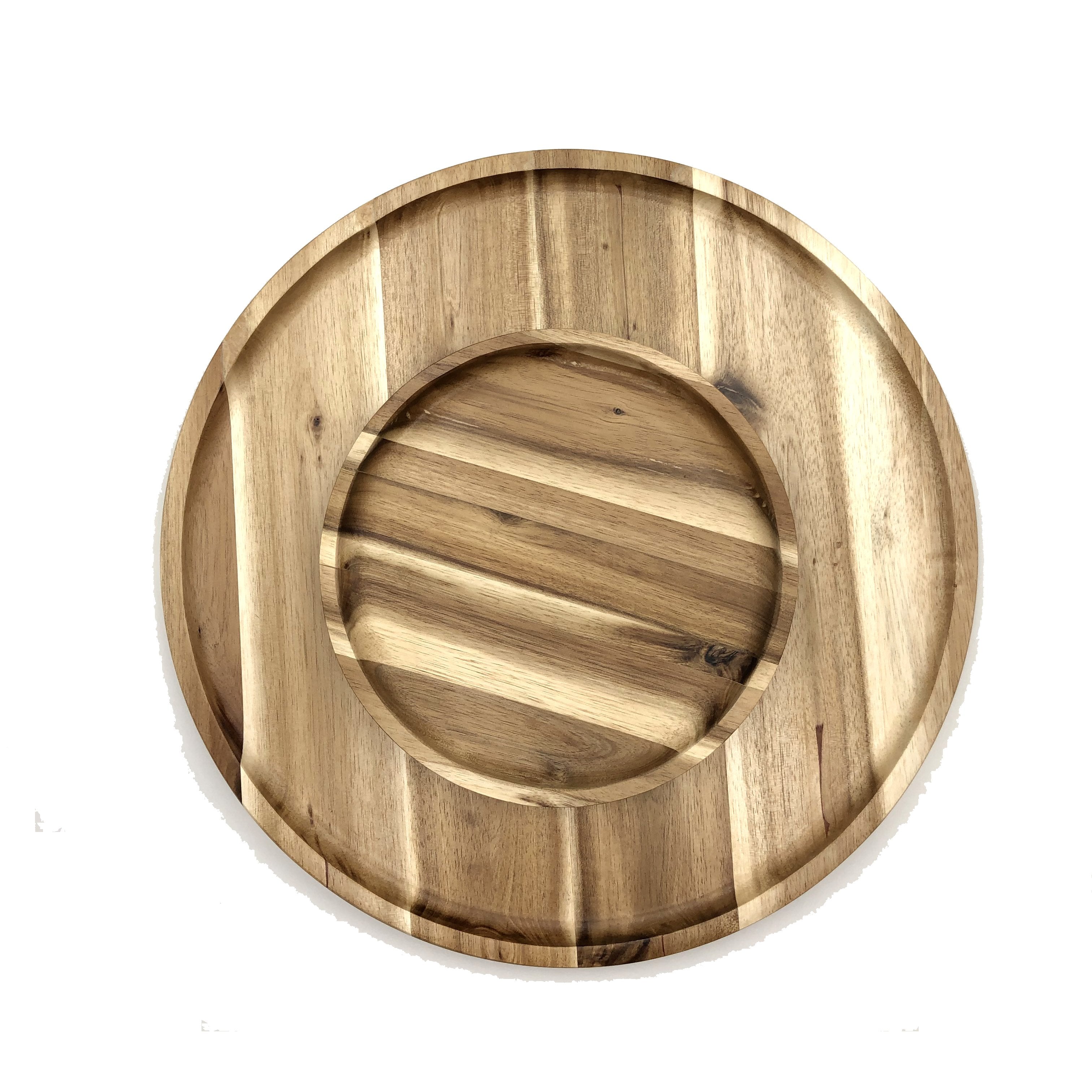 2 Medium-sized Acacia Platters for Pizza and Salad Party Serving Set
