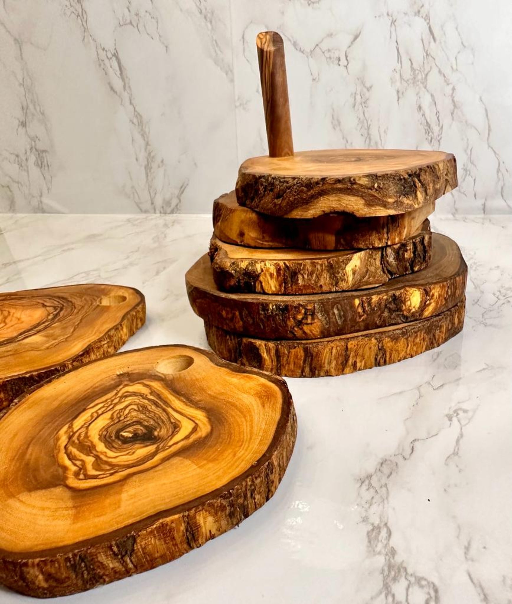 Olive Wood Coaster Set with Holder (7 Pcs)