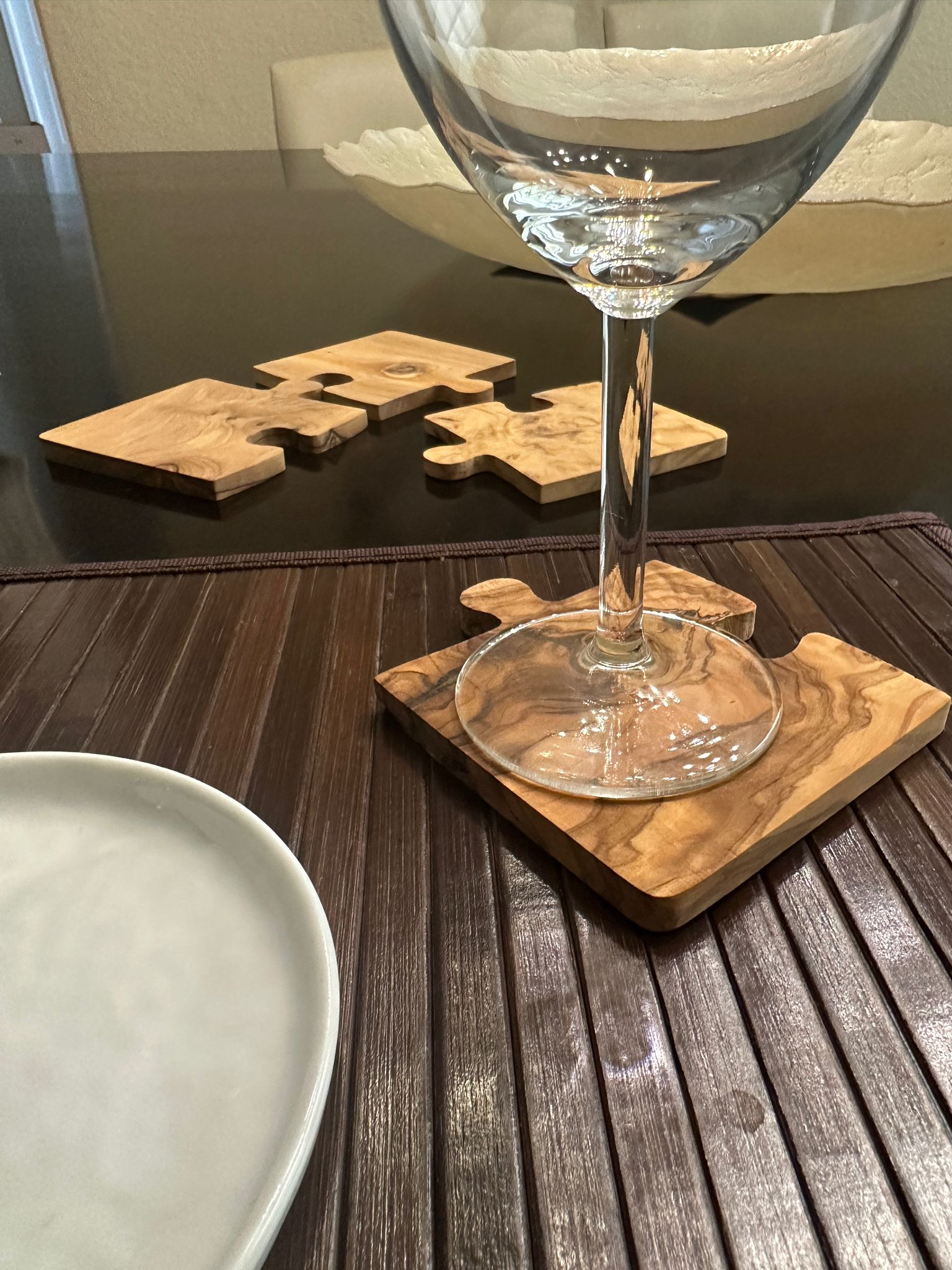 Olive Wood Coaster Puzzle (4-Piece)