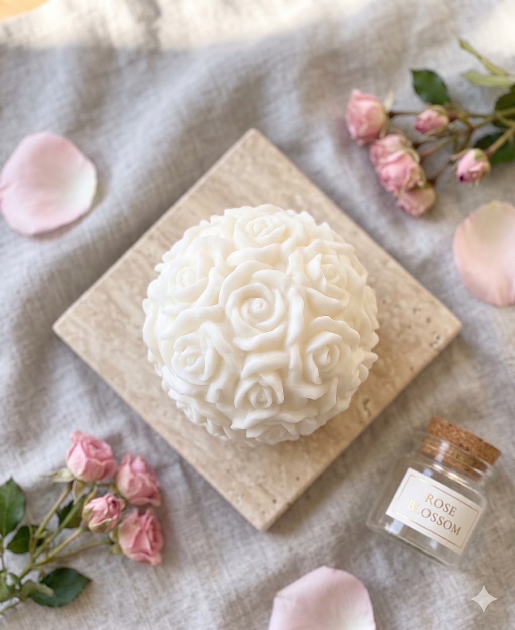 Rose Blossom Sculpture Candle (Ivory & Rose Pink)