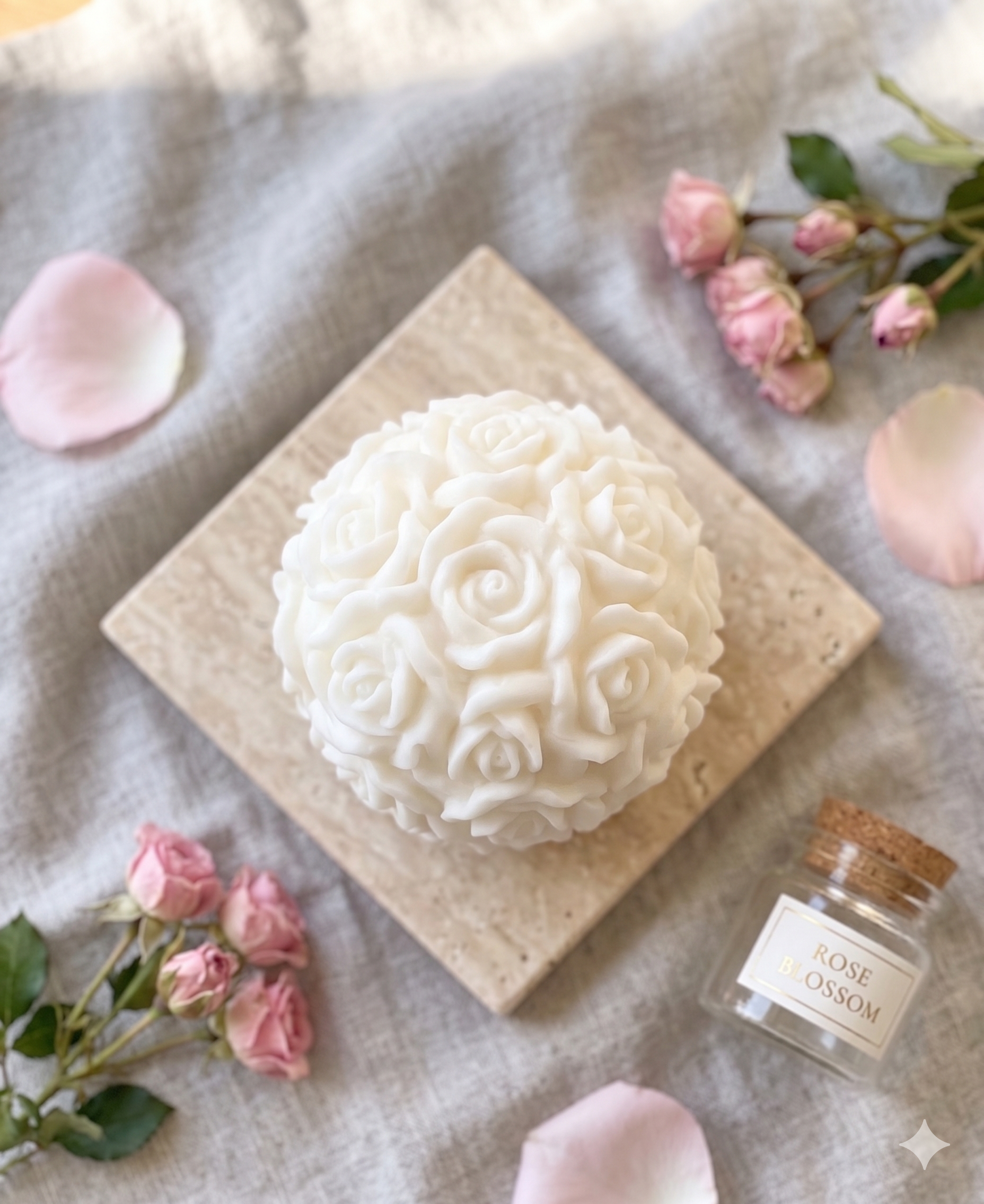 Rose Blossom Sculpture Candle (Ivory & Rose Pink)