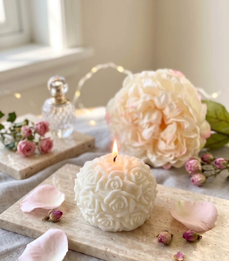 Rose Blossom Sculpture Candle (Ivory & Rose Pink)
