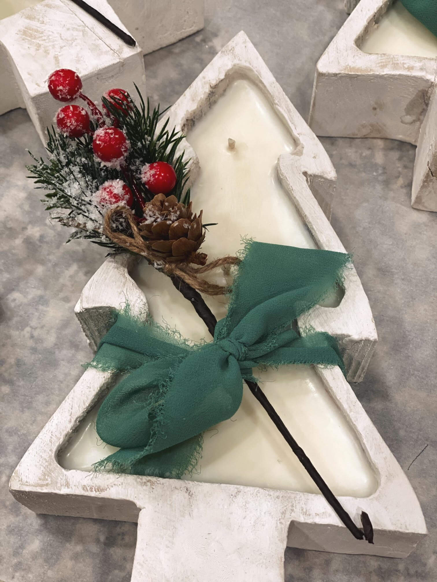 Christmas Tree Candle in a Wood Bowl