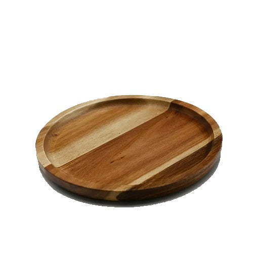 Zavis Green Acacia Wood Round Stackable Plate / Platter 8"  (Set of 3)
