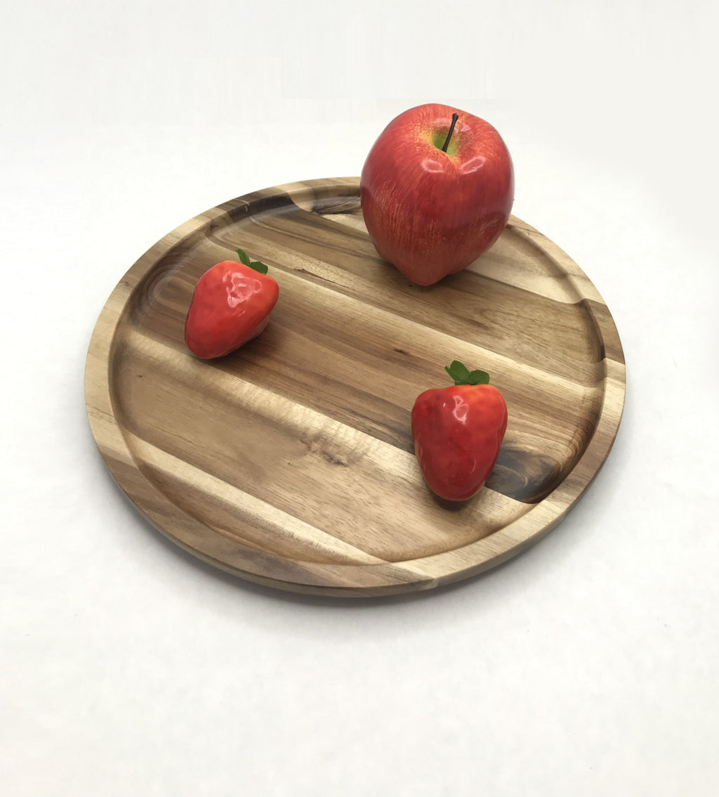 Zavis Green Acacia Wood Round Stackable Plate / Platter (Set fo 3)