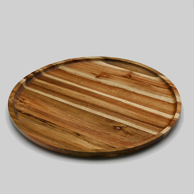 Zavis Green Acacia Wood Round Stackable Plate / Platter - 14" Inch