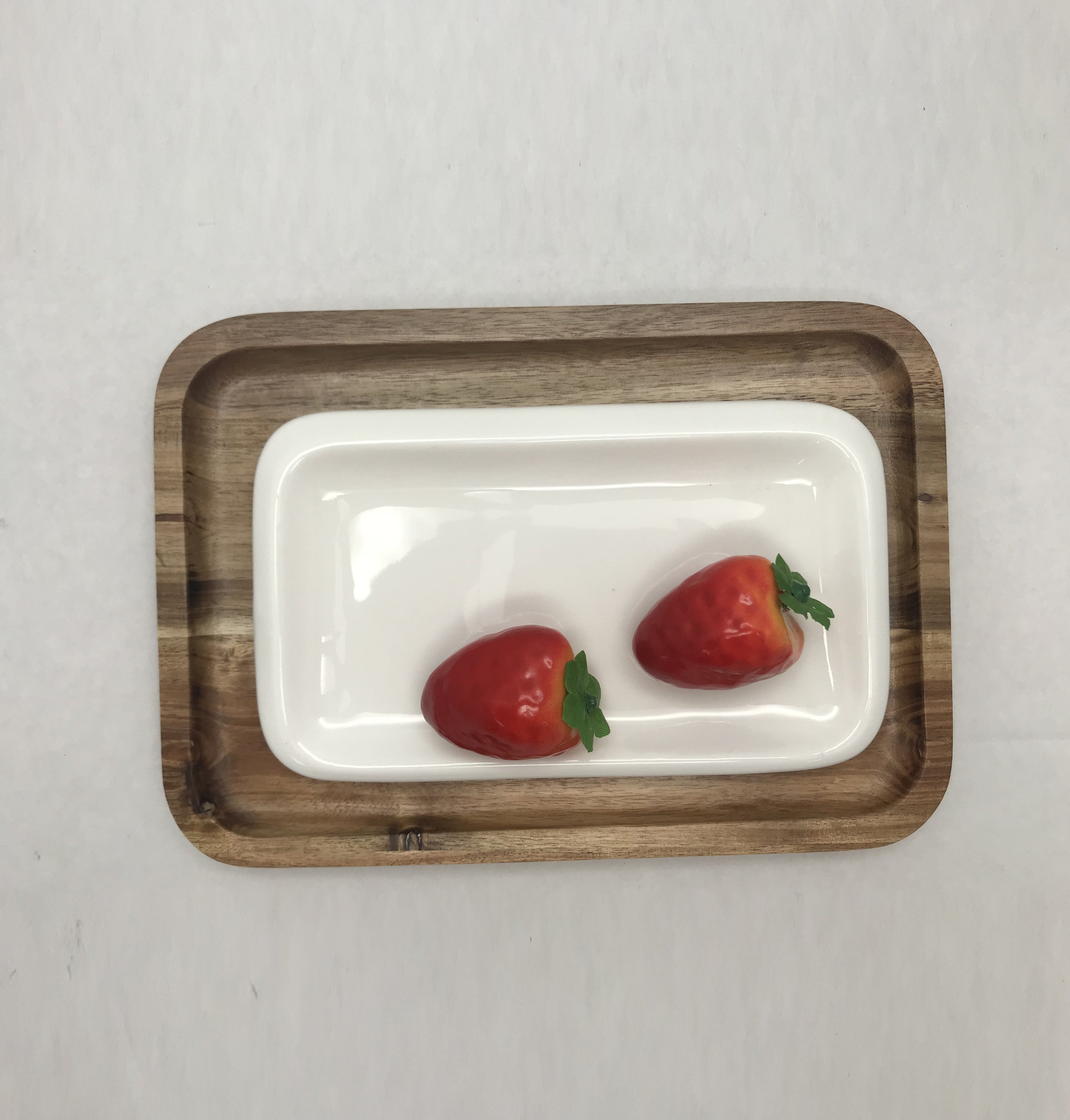 Zavis Green Acacia Wood Serving Rectangle Stackable Tray / Dish