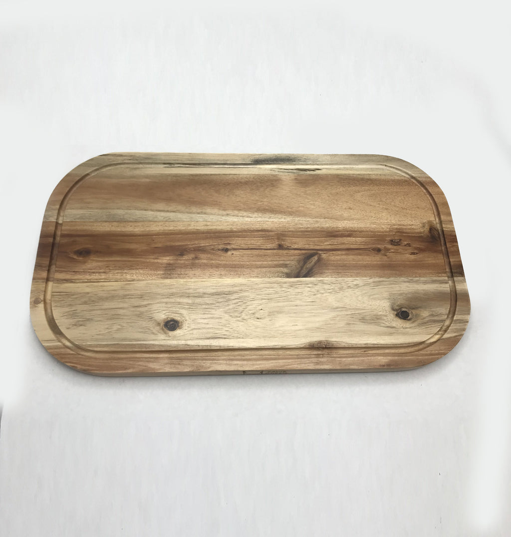 Zavis Green Acacia Wood Serving Rounded Cutting Board with Juice Groove