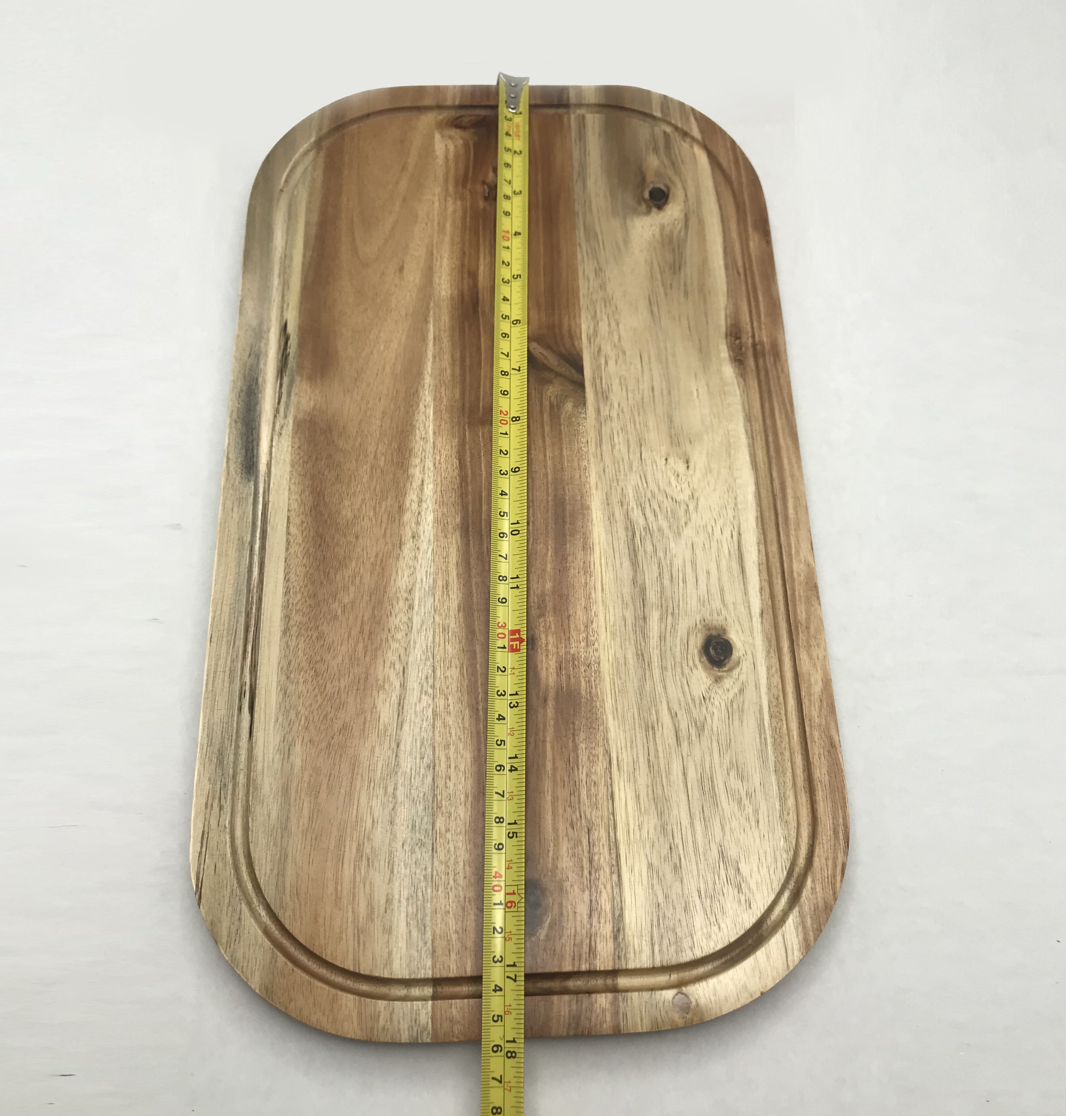 Zavis Green Acacia Wood Serving Rounded Cutting Board with Juice Groove