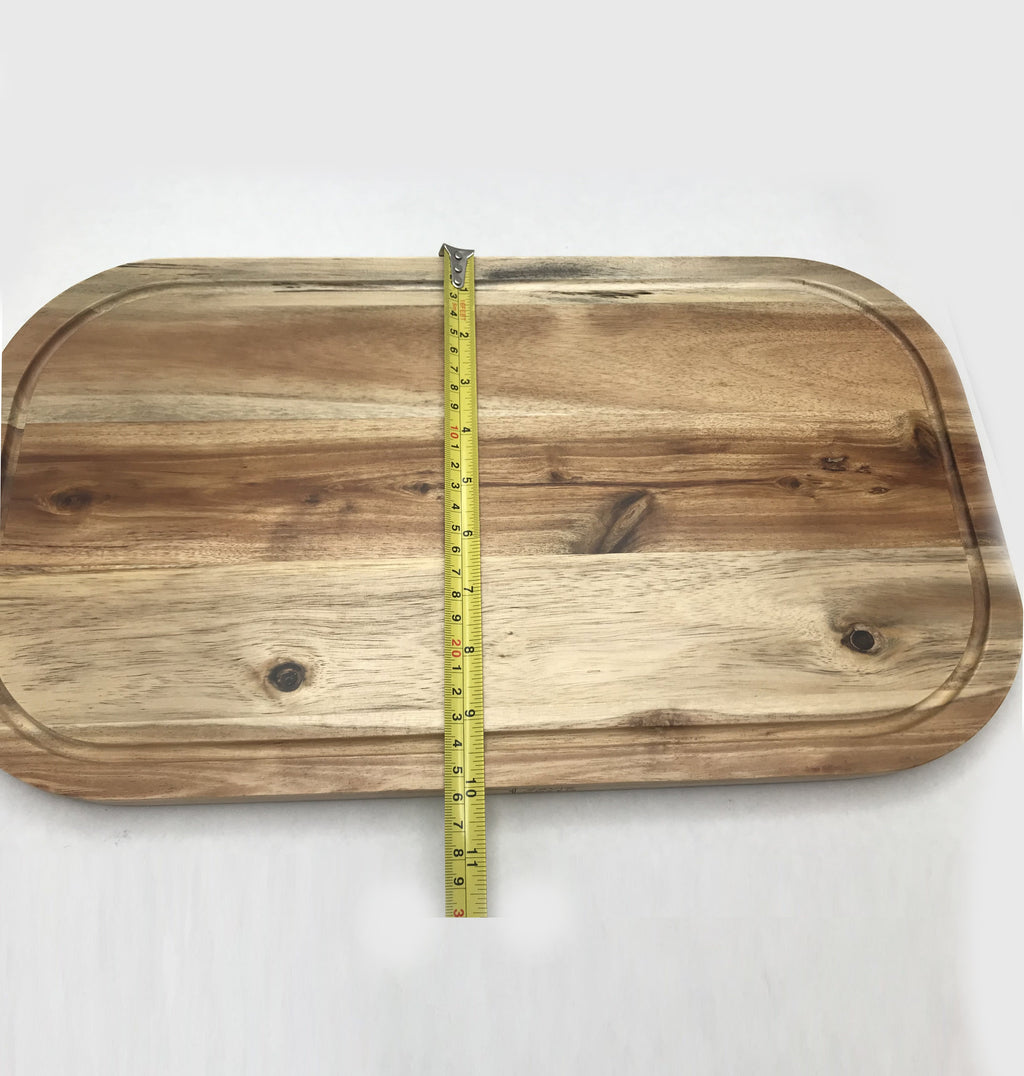 Zavis Green Acacia Wood Serving Rounded Cutting Board with Juice Groove