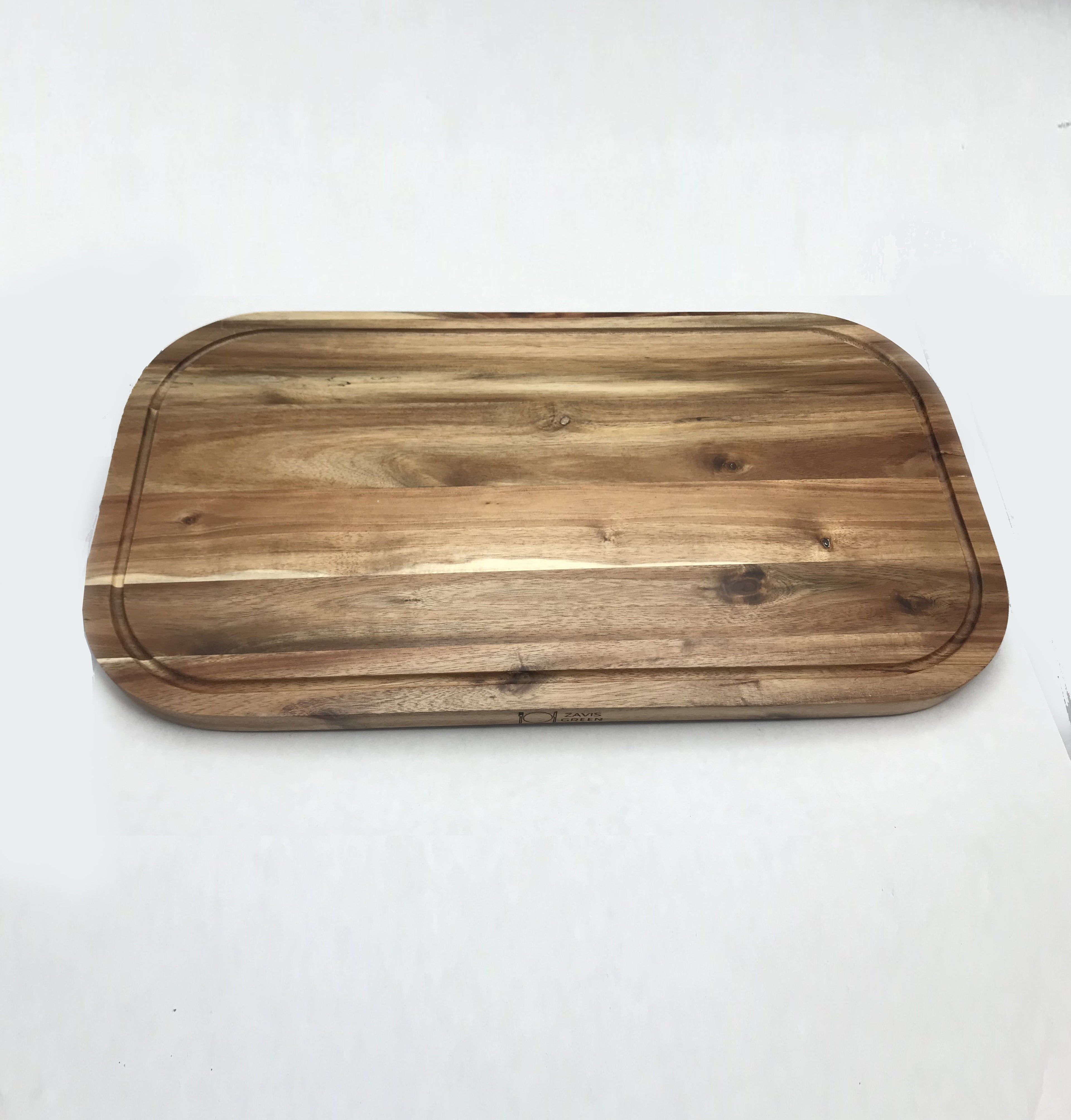 Zavis Green Acacia Wood Serving Rounded Cutting Board With Juice Groove | 20" X 11" Inch