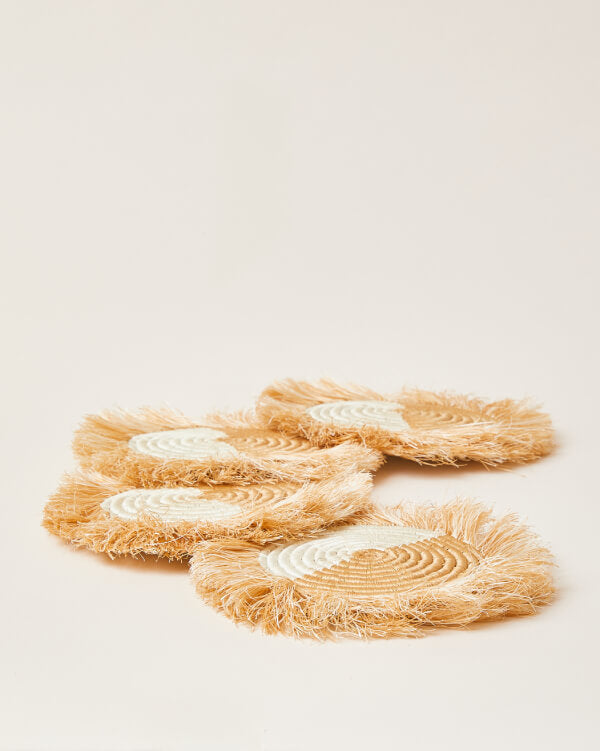 Akeza Fringe Coasters in White (Set of 4)