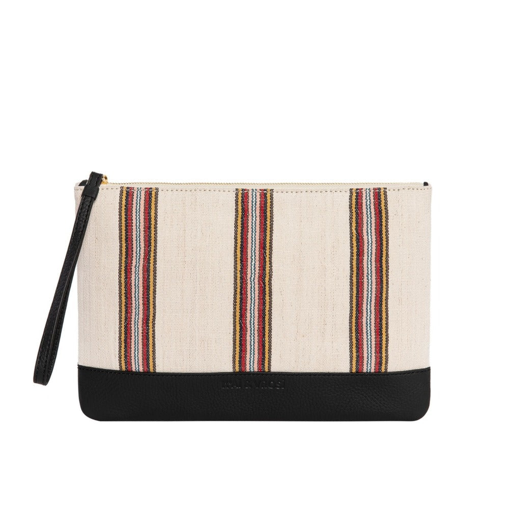 Antiochia Black Calfskin & Handloomed Fabric Clutch