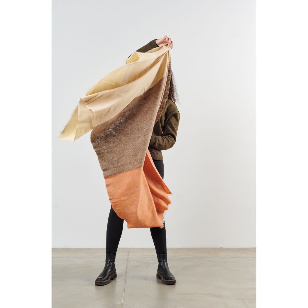 Chestnut Orange Cream Color Block Handwoven Merino Throw