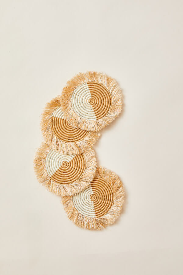 Akeza Fringe Coasters in White (Set of 4)