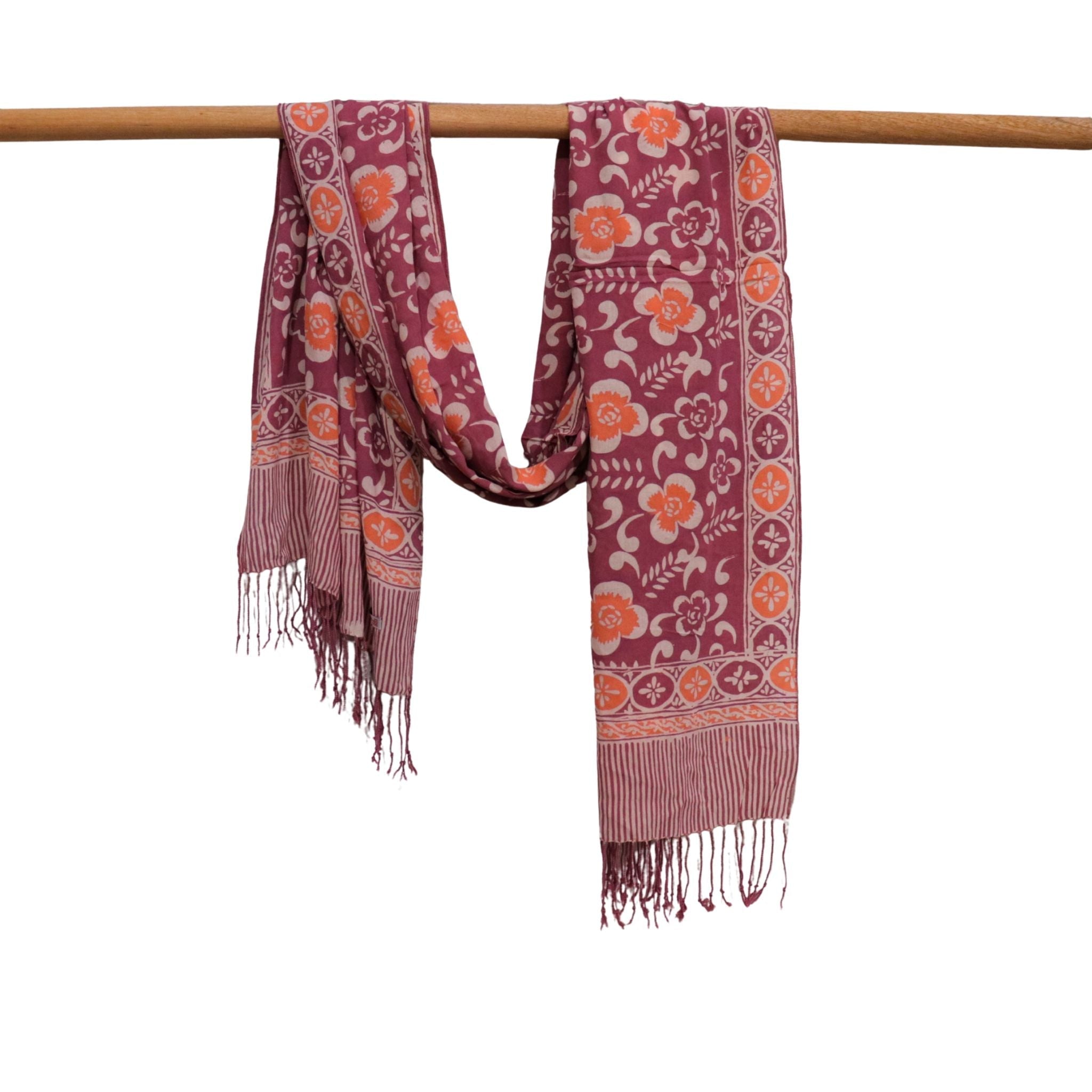 Handmade Batik Scarf - Plumeria, Pink, Purple & Peach