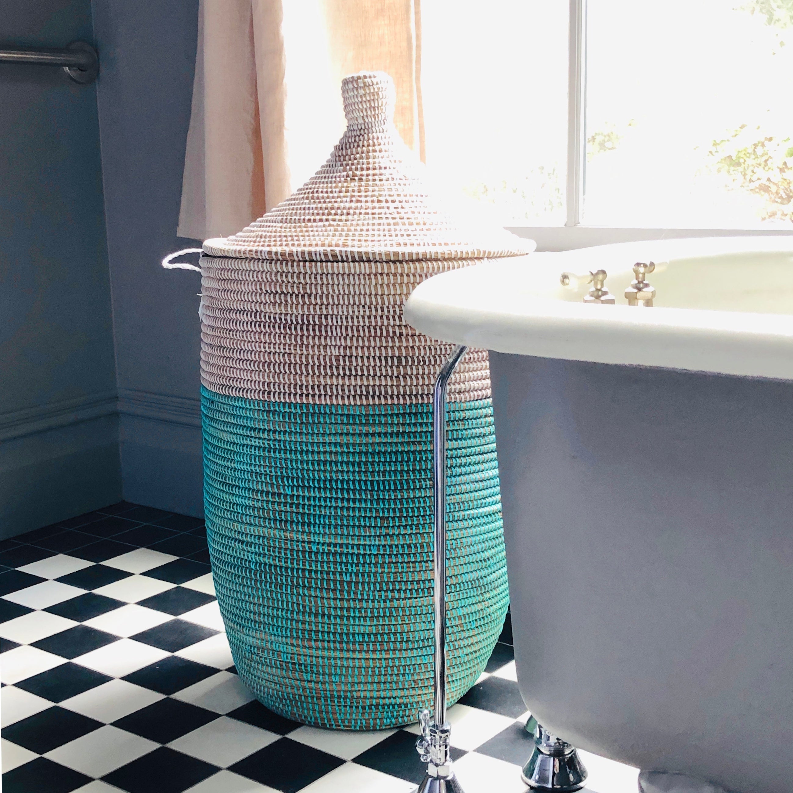Large Two-Tone Basket - Turquoise & White