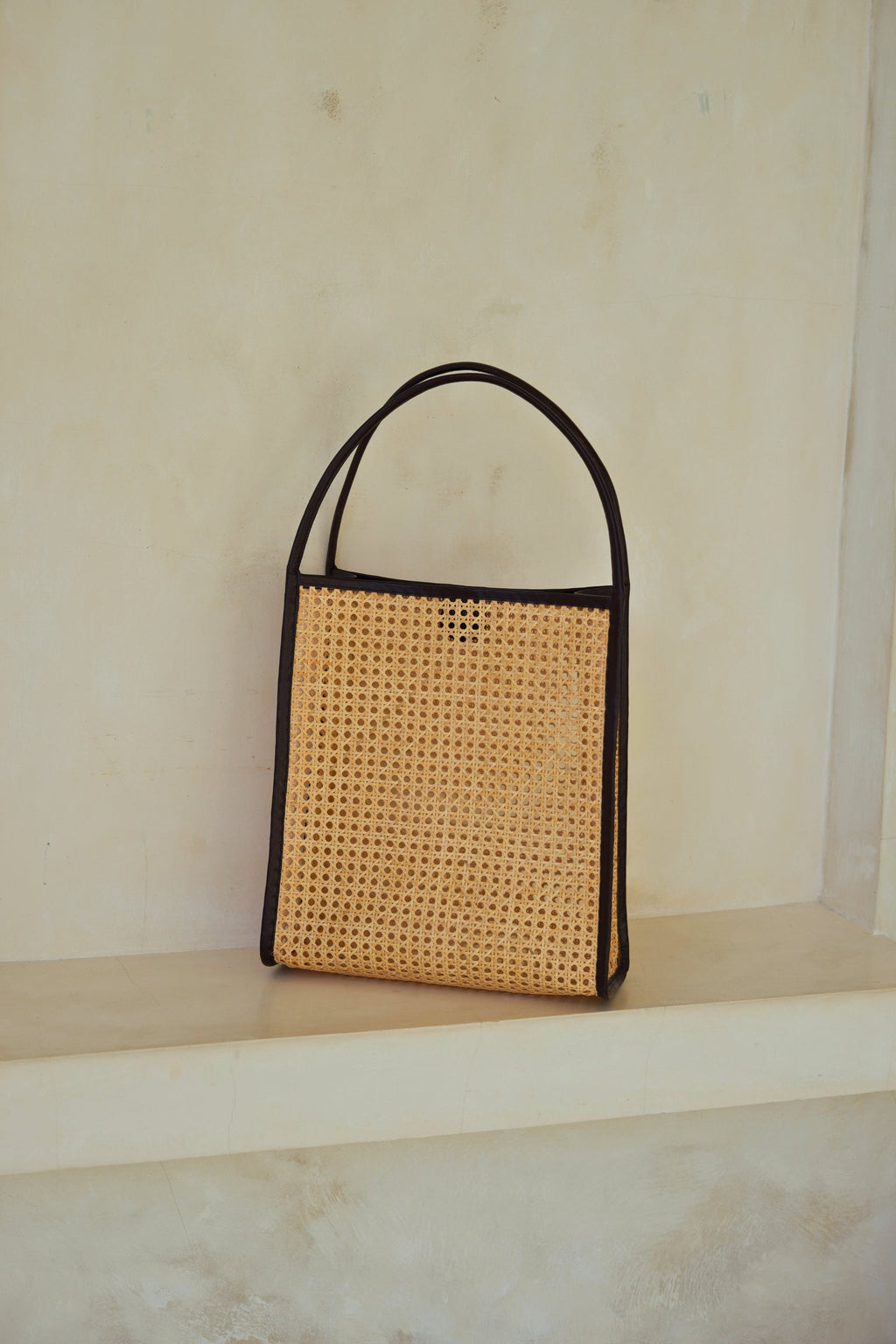 Viviana Oversized Cane & Leather Tote - Dark Brown