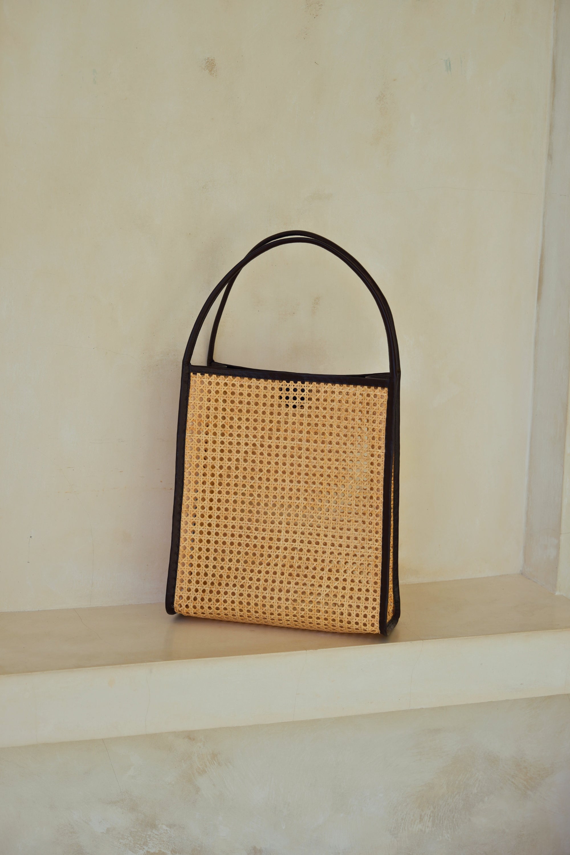 Viviana Oversized Cane & Leather Tote - Dark Brown