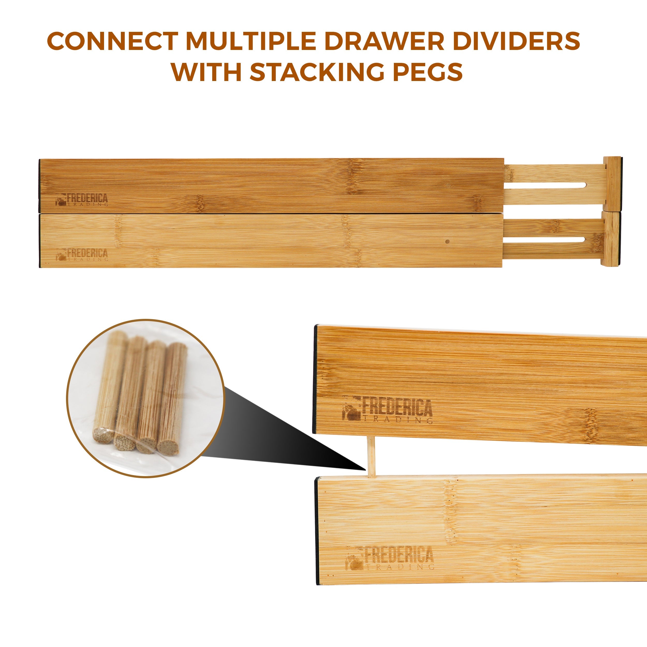 Bamboo Adjustable & Stackable Spring-Loaded Drawer Organizer