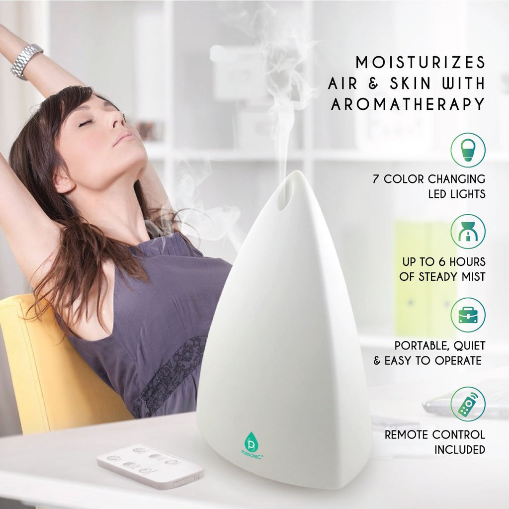 Pursonic Aromatherapy Ultrasonic Diffuser with Remote & Essential Oils Set
