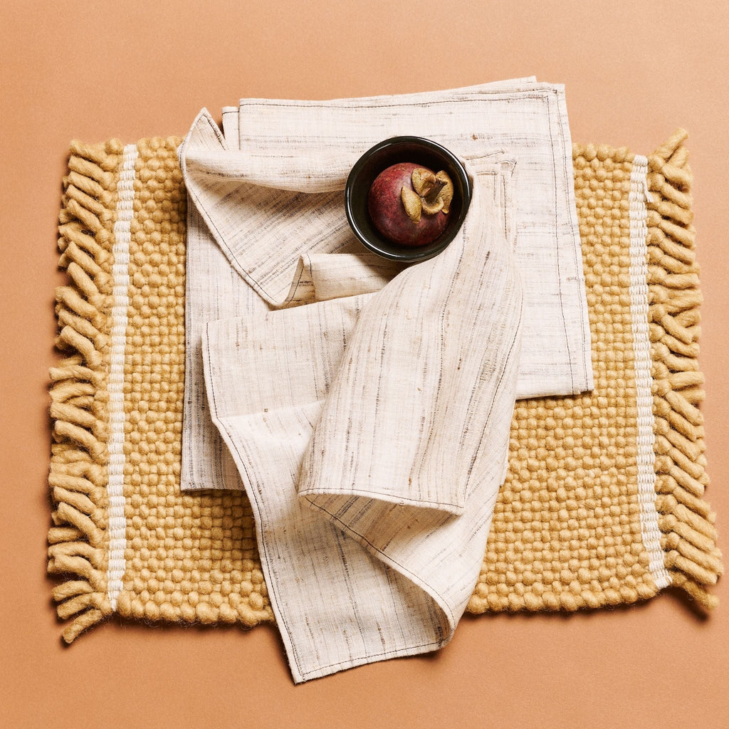 Kora Off White Peace Silk Handloom Napkin (Set of 4)