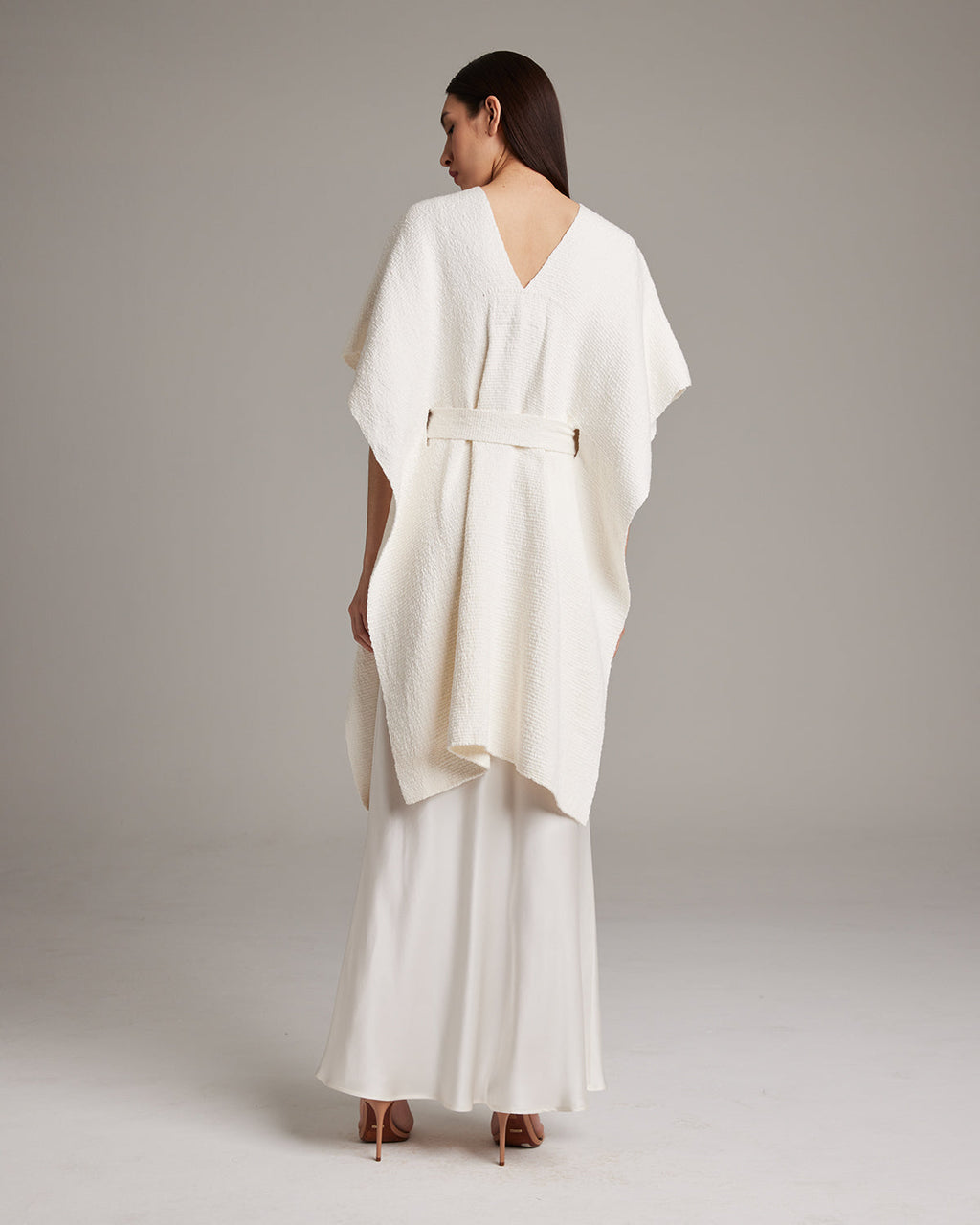 Textured Cotton Solid Kaftan - White