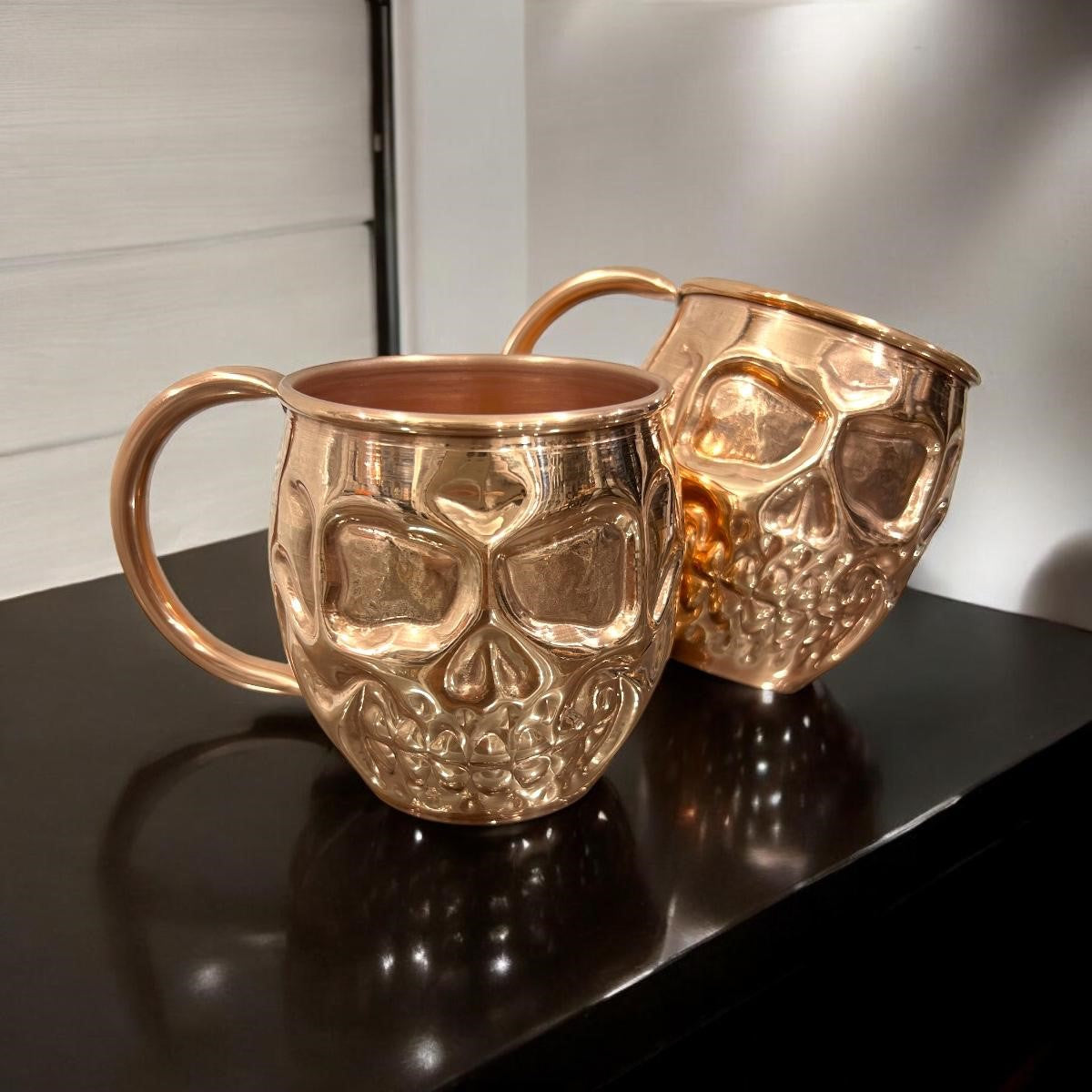 Set of Two Copper Skull (Day of the Dead) Shaped Mugs - Plain and Shiny Finish
