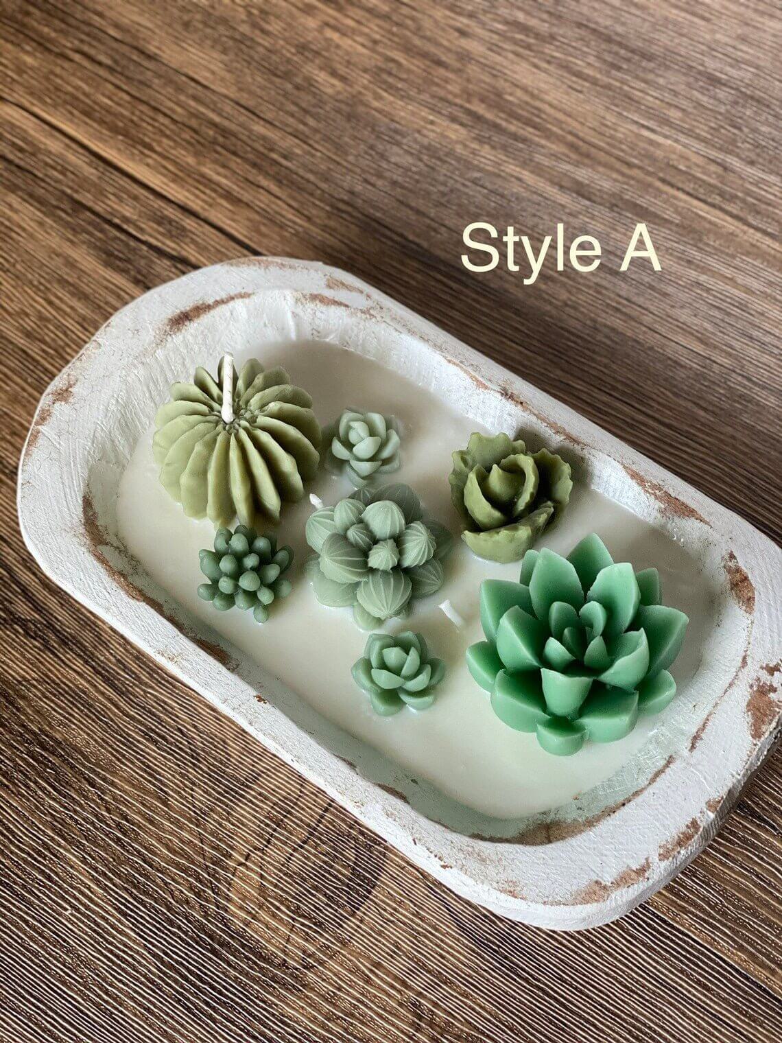 Arizona Dream Cactus Garden Candle in Carved Wood Bowl