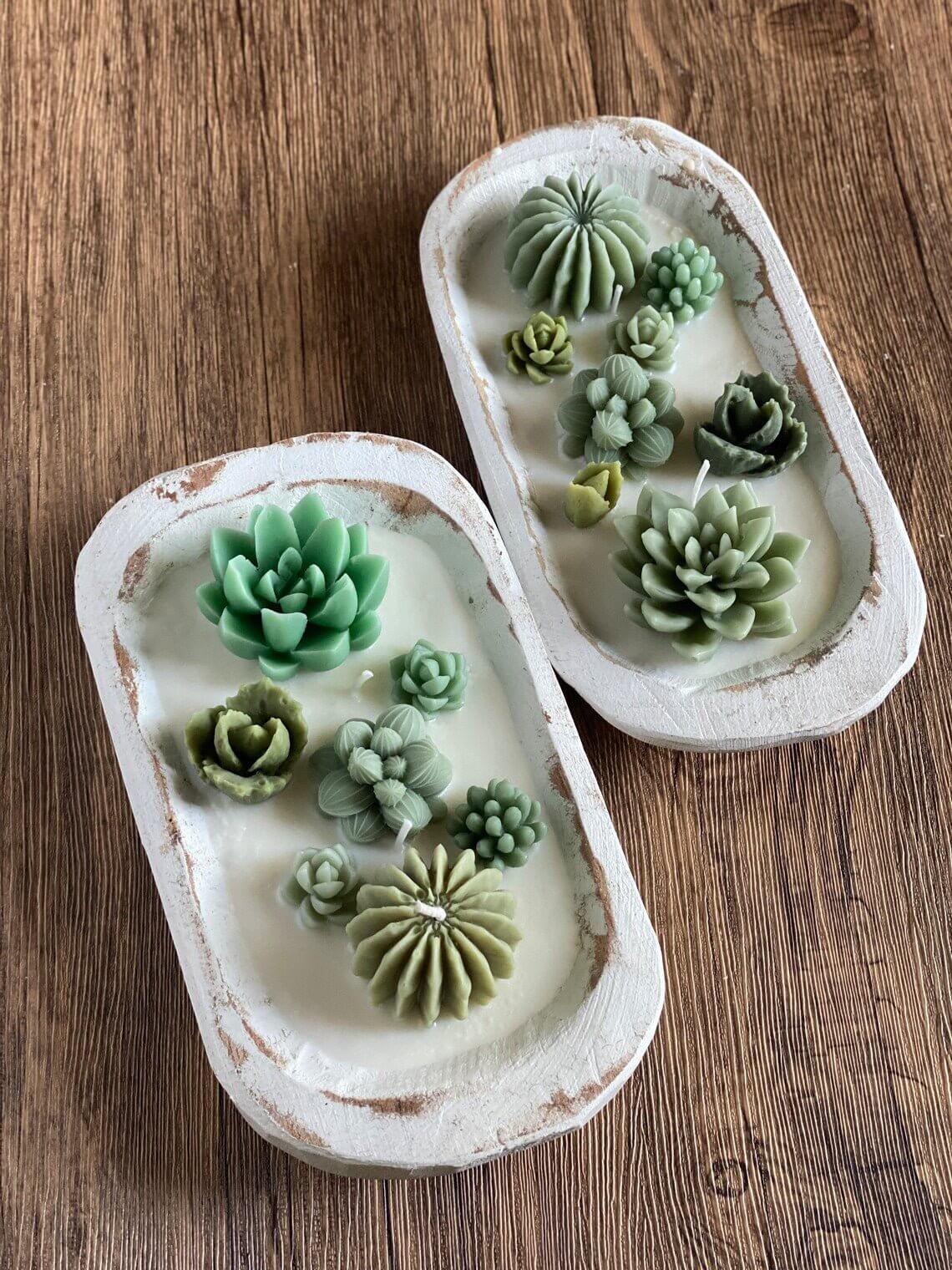 Arizona Dream Cactus Garden Candle in Carved Wood Bowl